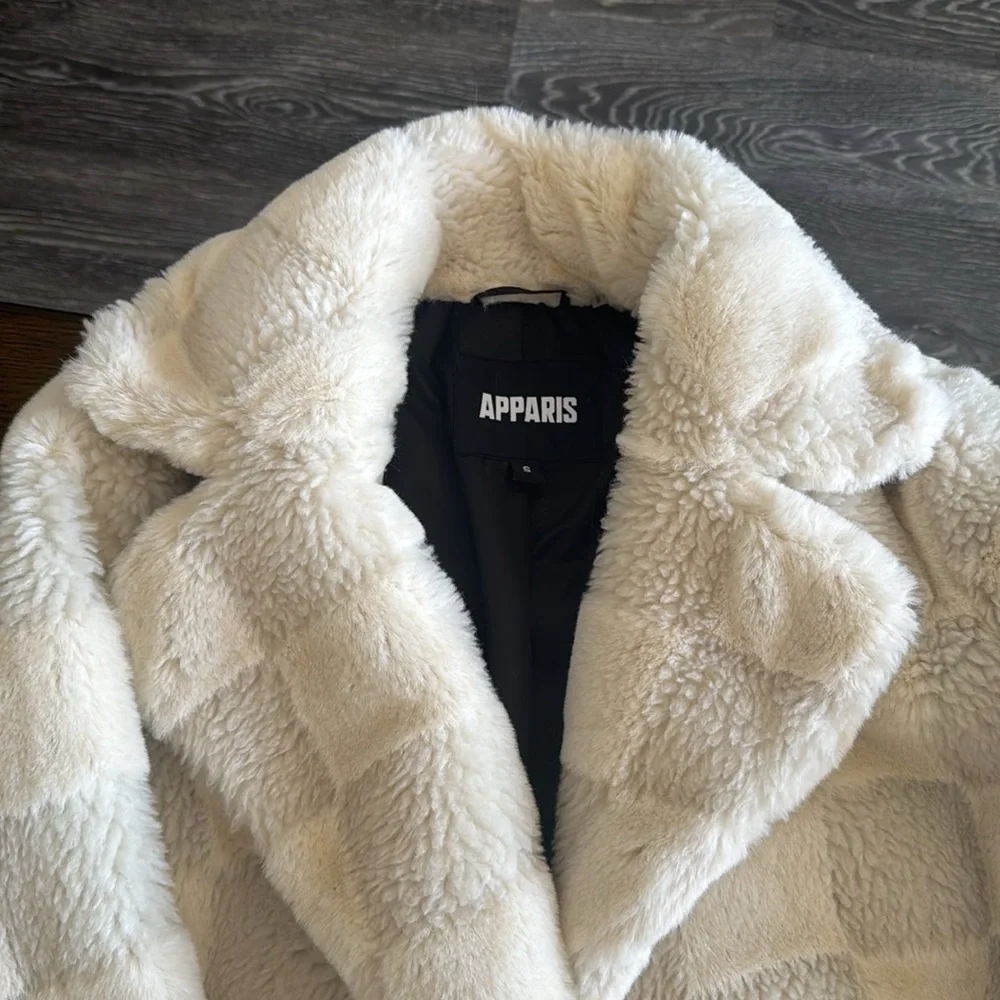 Apparis Tikka Checkerboard Faux Fur Coat, Size Small, $695